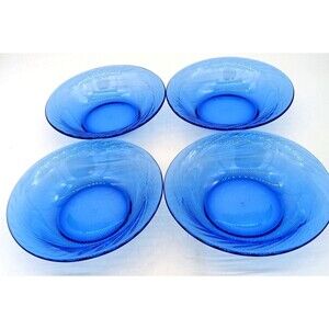 Vintage Pyrex Festiva Swirl Cobalt Blue Glass Set of 4 Soup Salad Bowls 7.5”